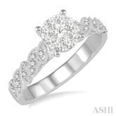 3/8 ctw Round Cut Diamond Lovebright Vintage Engagement Ring in 14K White Gold